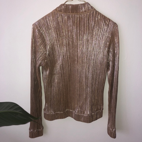 Silver Metallic Textured Bomber Jacket Small - Picture 7 of 7